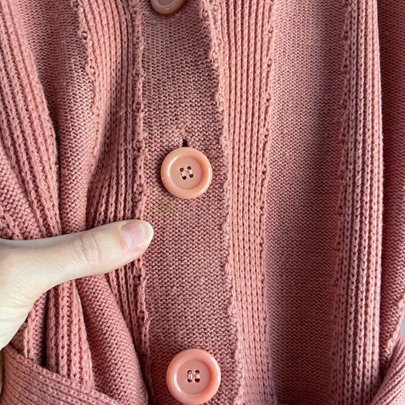 Vintage 70s Duet Button Front-tie Waist Cardigan Mauvey Pink - L - Picture 2 of 5